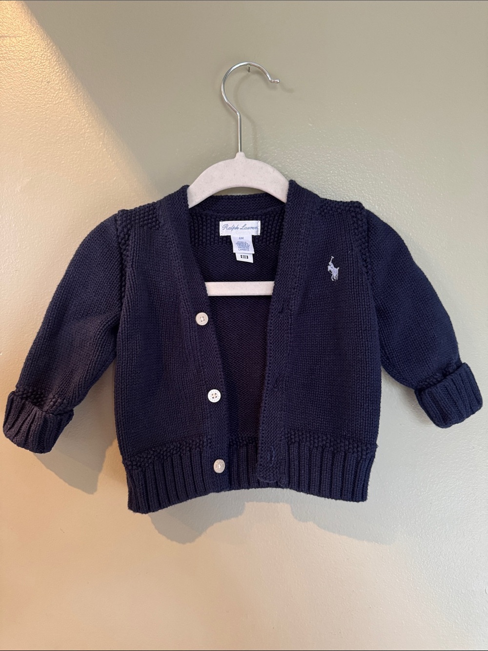 Ralph Lauren Navy Cotton Knit Cardigan with Pony